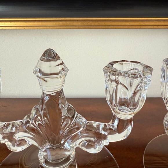 Heisey TridenCrystal Danish Clear Princess Pair Candlesticks 2 Lite Double Candl - Picture 11 of 12